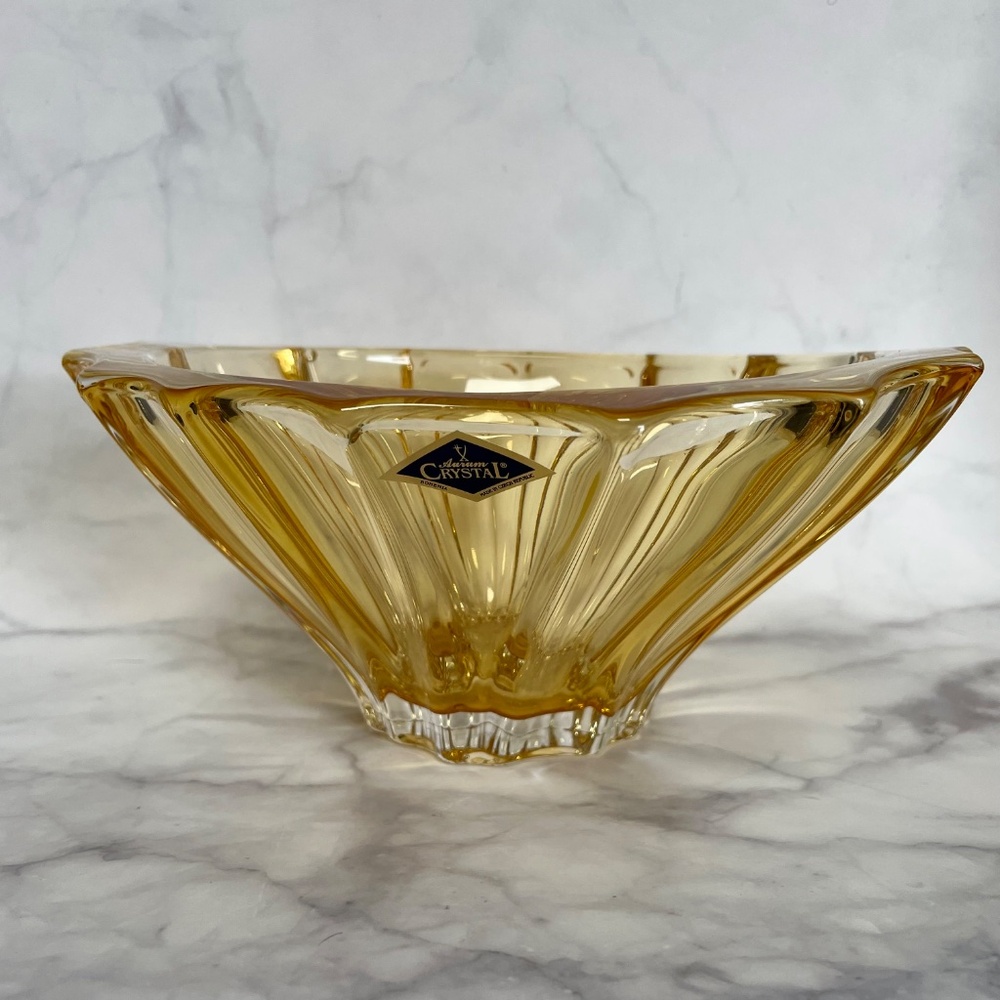 Bohemian Bowl 8 " Yellow Dessert Plate Czech Crystal Fruits Bowl Home Decor Gift